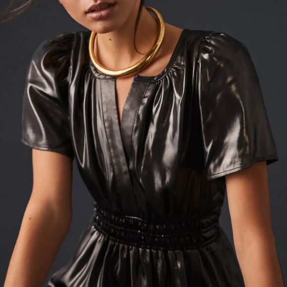 ANTHROPOLOGY Dress Somerset Maxi Shine Edition Metallic Black Size S - Picture 3 of 14